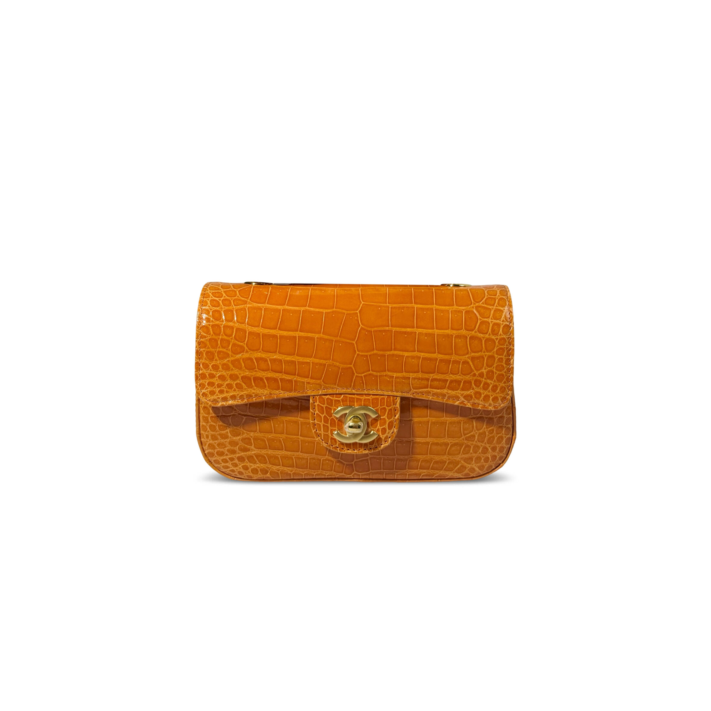 CHANEL MASTER MINI SHINY ORANGE ALLIGATOR CLASSIC FLAP BAG (20*12*6cm)